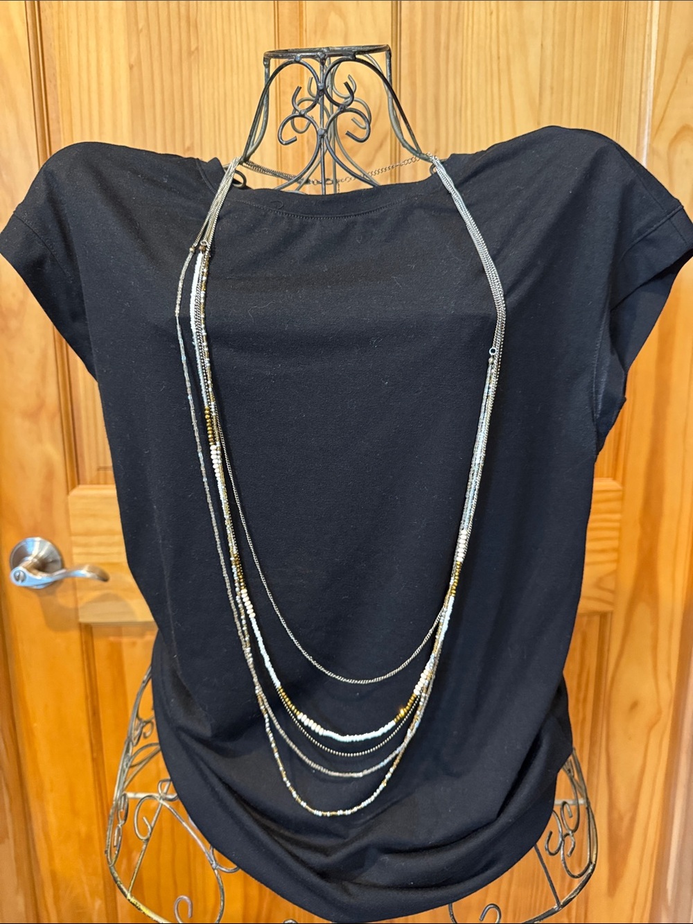 Lia Sophia Long Layered Gold, Cream and Brown Beaded Necklace